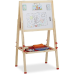 relaxdays Tableau Droit Enfant Blanc et pour Craie, réglable en Hauteur, chevalet en Bois, 102-135 x 55 x 52 cm, Nature, m...